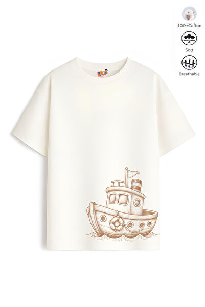 Belya Kids Wear Boy's Oversize Fit Belya Kids Ship Design B27 Cotton T-Shirt