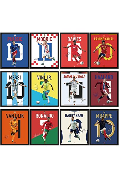 HOME MODE 12 Piece A4 Laminated Poster Set | Messi Ronaldo Mbappe Haaland | N...