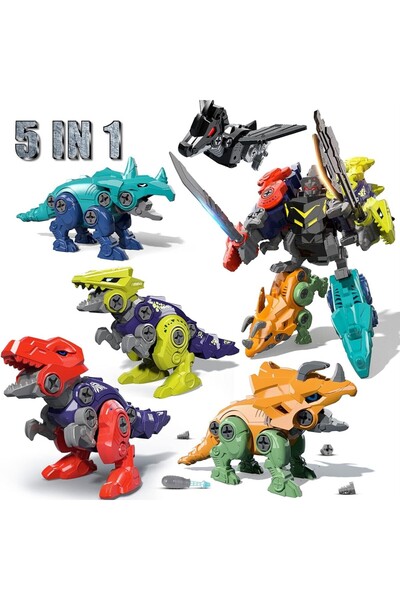Malvys Set dinozauri de asamblat Malvys®, robot transformabil 5 in 1, piese d...