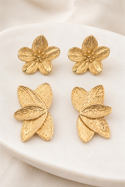 MRK 2-Piece Earring Set Flower Leaf Earrings