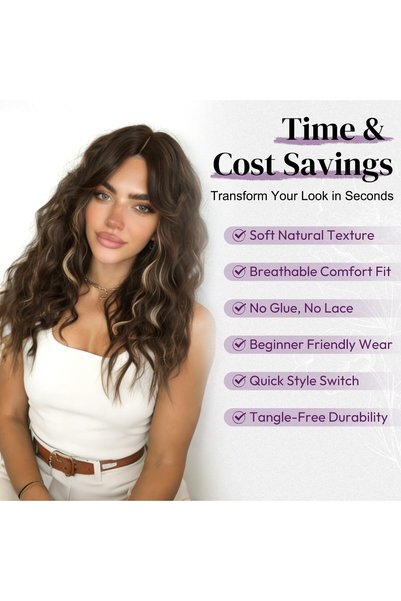 Barsdar Wavy, curly wig, balayage, 50 cm, medium bangs, synthetic, blonde