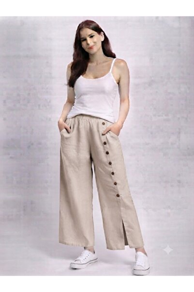 AYASOFYA OTANTIK Women's Italian Mink Elastic Waist Plain Pattern Button Deta...