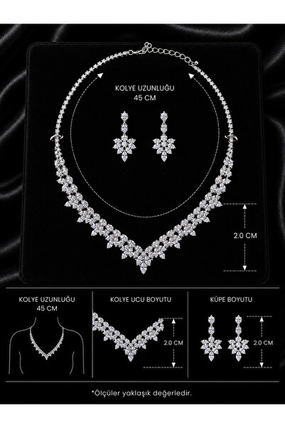 DIYA Zirkon Taşlı Gelin Seti Kolye Küpe Takım – 45 cm Parlak Kristal Taşlı Öz...
