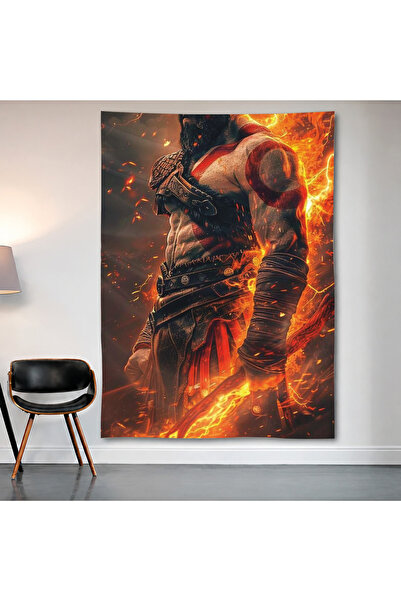 Geek Cultcha Kratos Wall Covering Wall Tapestry First Quality Satin Fabric Po...