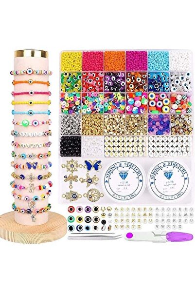 Arabest 3370 Pieces DIY Bead Charms,8mm Evil Eye Beads,Seed Beads,Clay Bead C...