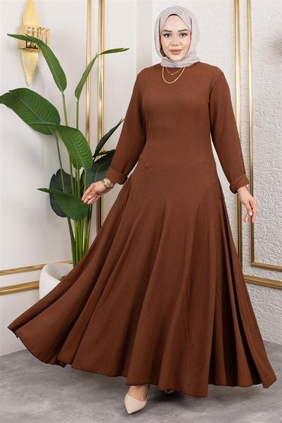 Mestore Volan Detailed Draped Dress Brown
