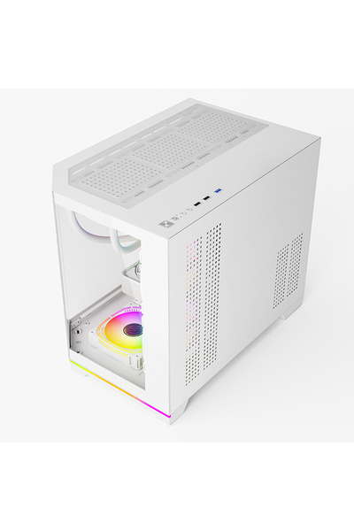 Atheron Lion Premium Panoramik Gaming Kasa | 6x120mm ARGB Fan | 360mm Sıvı Soğutma | Temperli Cam | Beyaz