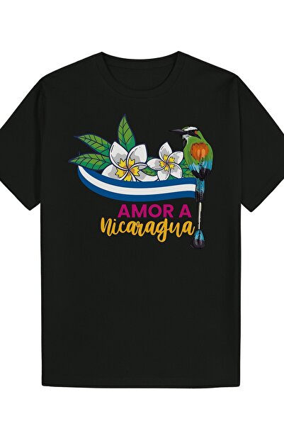 212ZTD Nicaragua-Themed Unisex T-Shirt with Toucan Maracaibo Flower Print Bla...