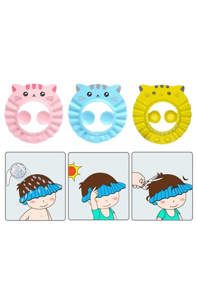 IM FineLife 3 Colors Bathing Shampoo Baby Shower Cap Hat with Ear Shield Cove...