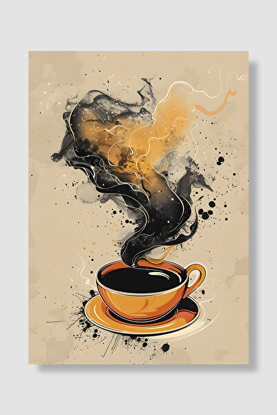 Luna Marissa Poster cafea Portocaliu Cană Galben Negru Valuri ondulate Ilustr...