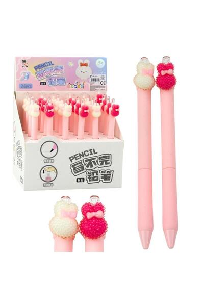 LeanToys Creion mecanic Kroliczek, HB, cu decor iepuras, roz pastel, 24 buc