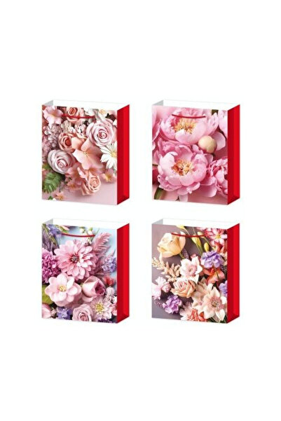 OEM W&K, Punga cadou din hartie cu imprimeu floral M, Multicolor, 26×32×10 cm