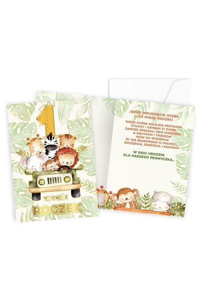 KUKARTKA Felicitare B5 Roczek, ilustrata cu animale, cu plic, multicolor, 1 buc
