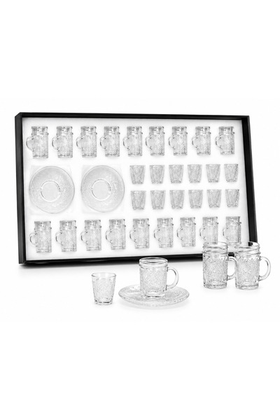 goldenline 36-Piece Premium Glass Tea & Cawa Cup Set with 12 Tea Cups, 12 Sau...