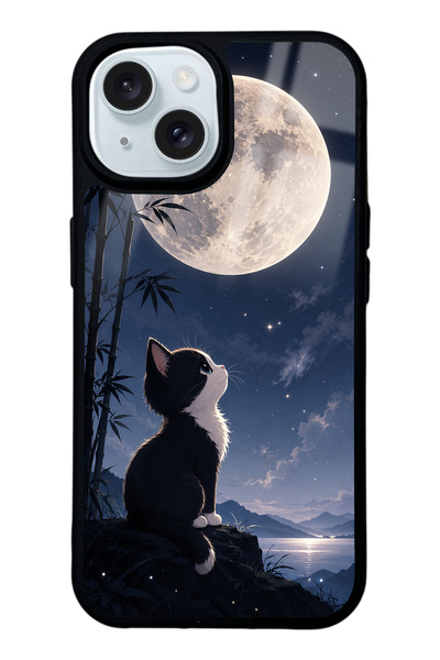 Spoyi iPhone 15 Moon Guardian Kitty Tasarımlı Glossy Telefon Kılıfı
