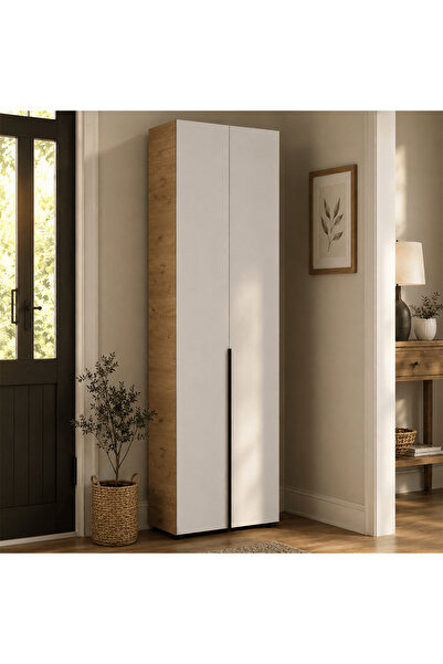 Adore Mobilya Porto 10 Bölmeli Vestiyer - Florida Meşe/Vizon 72x210x34 cm