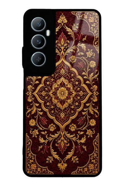 Spoyi Realme C65 Burgundy Ottoman Gold Design Glossy Phone Case