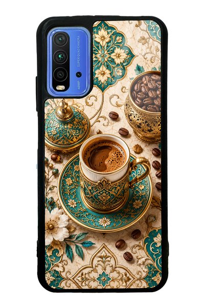 Spoyi حافظة هاتف لامعة بتصميم قهوة عثمانية باللون الفيروزي لهاتف Xiaomi Redmi 9T