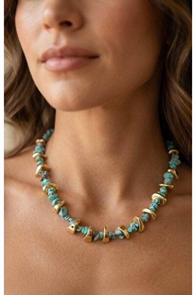 alysa jewelry Natural Stone and Gold Detailed Beaded Handmade Necklace