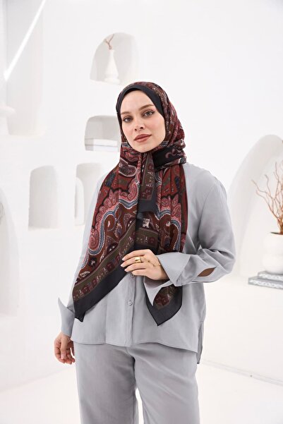 ENRİCO FERRİ Petra Circular Ethnic Pattern Shawl - Anthracite Burgundy