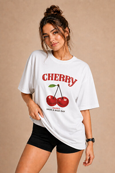 FECCY Tricou Premium Cherry Unisex Oversize pentru femei Tricou oversize din ...