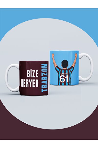 Bize Her Yer Trabzon Seramik Kupa Kişiye Özel İsimli ve Numaralı Taraftar Baskılı Hediye Kupa Bardak