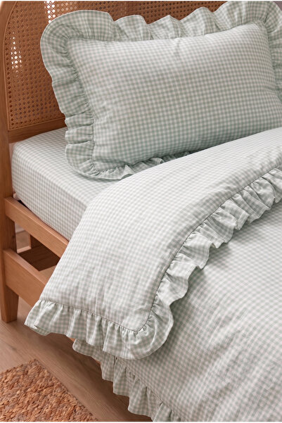 Miruza Ev Tekstili Vintage Ruffled Single Duvet Cover Set |   100% Cotton Gin...