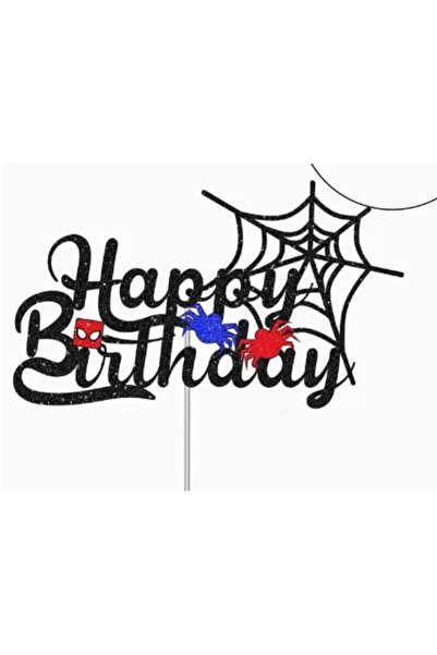 Baloane Vesele Topper Tort Happy Birthday cu Panza de Paianjen si Masca Spide...
