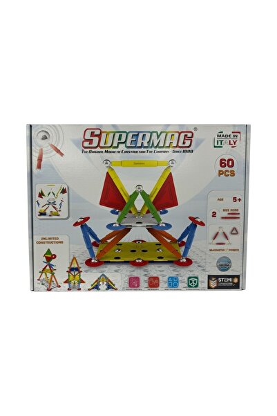 TUFY TOYS Supermag 60 Piece Multicolor Magnetic Building Toy - Stem Magnetic ...