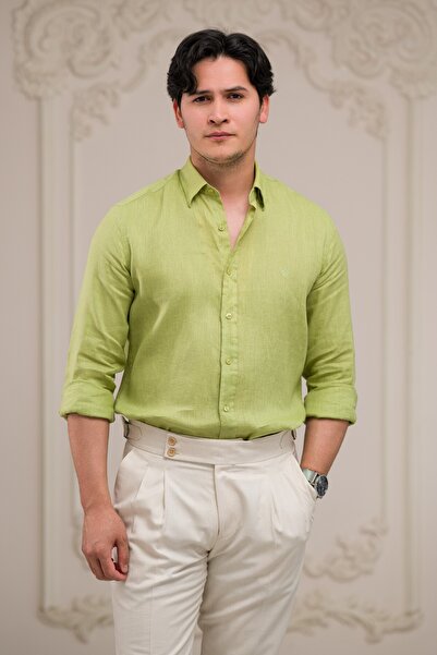 Paul Martin Regular Fit Hidden Button Collar 100% Linen Raw Linen Shirt