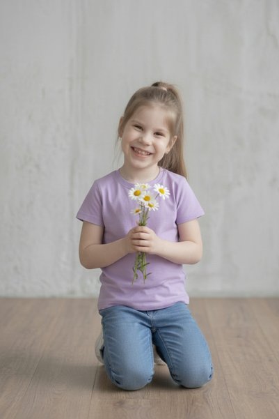 KİAGU Lilac Short Sleeve Basic T-Shirt - Non-Sweating Flexible Fabric Cotton Seasonal Lilac Short Sleeve Girls' Tshirt