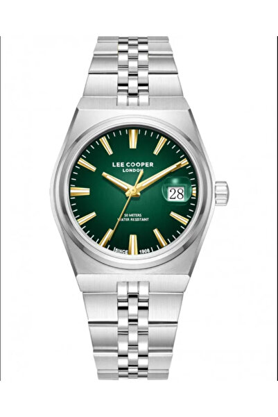 Lee Cooper London Men's Silver Metal Cord Green Dial Calendar Wristwatch