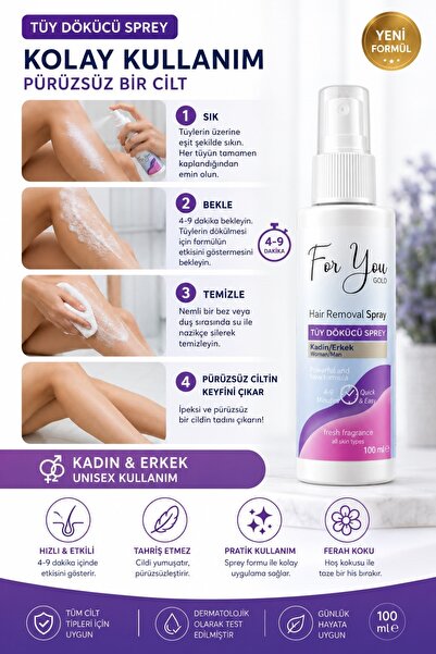 For You Gold Tüy Dökücü Sprey 100 ml | Kadın & Erkek Unisex | 4-9 Dakikada Etkili Bakım
