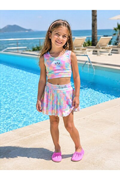 MeaShop Batik Patterned Shorts Skirt Crop Top Set for Girls (Swimsuit)