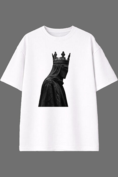 VSRN Lonely Knight Design Front Printed White Oversize t Shirt