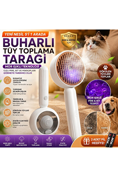 HAYAL PATİSHOP Buharlı Kedi Köpek Tarağı Mor Işıklı Tüy Toplama Fırçası