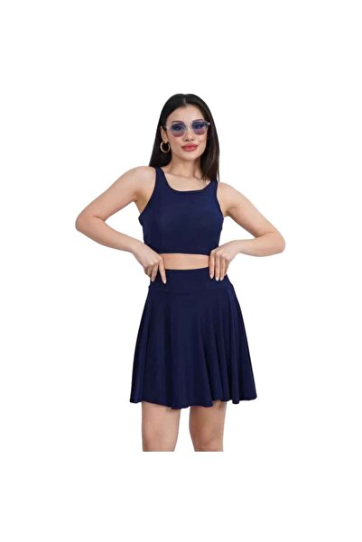 Barinoska Women's Sendy Fabric Crop Top Shorts Mini Skirt 2-Piece Set Sleevel...