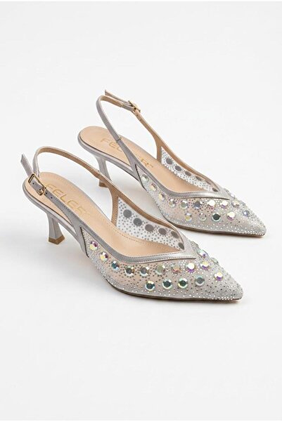 fort 129-2603 Tulle Sequin Stone Embroidered 6 cm Heel Height Comfortable Wom...