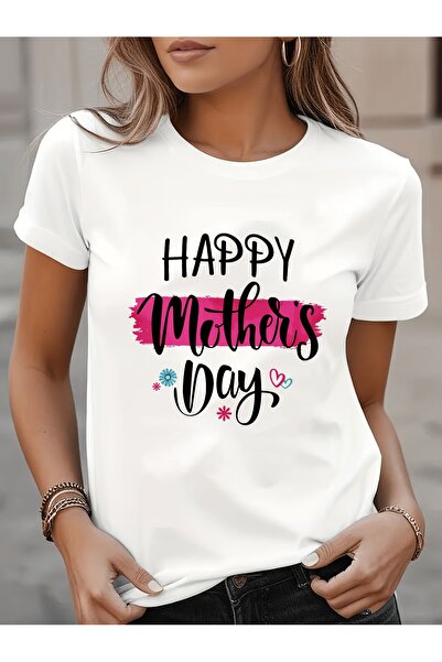 212ZTD White Minimalist Style "Wife Mom" Printed Short-sleeve Crewneck T-shirt