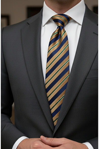 Empressco Classic Tie with Gold Patterned Handkerchief, the Symbol of Eleganc...