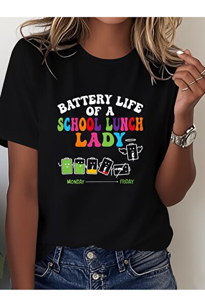12 HERTZ تي شيرت مطبوع عليه "Battery Life of a Lunch Lady"، قميص كاجوال بأكما...