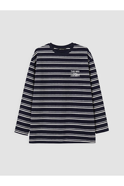 LC Waikiki Navy Blue Crew Neck Striped Women's T-Shirt