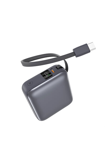 QCY Power Bank 10000mAh 35W Fast Charging PB10C-B – Portable Charger with Built-in USB-C Cable, PD & QC Fast Charge Support, Compact Travel Power Bank grey