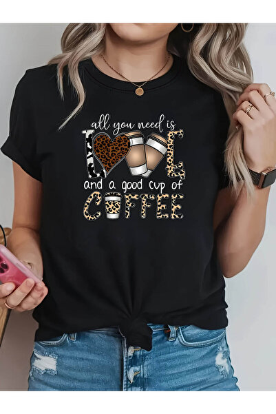 Astogria13 تي شيرت مطبوع عليه عبارة "All You Need Is LOVE a Good Cup of COFFE...