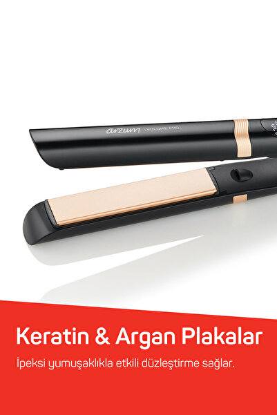 Arzum AR5184 Volume Pro İnce Plakalı Saç Düzleştirici, Keratin ve Argan Yağlı Plaka, İyon Teknolojisi, Siy