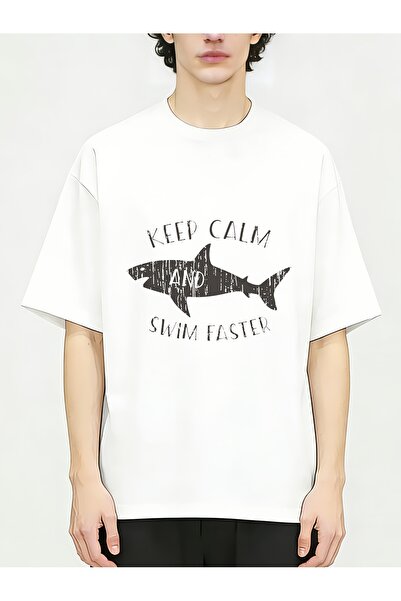 Astogria13 تيشيرتات رجالية أنيقة يومية من Keep Calm And Swim Faster Shark، تي...