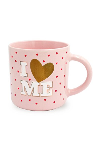 KUKARTKA Cana/ceasca din portelan Pastelle Q, cu imprimeu 'I love me', multic...