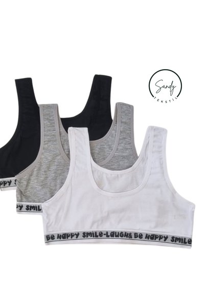 Koza soft Sandy 3-Piece Girls' Thick Strap Cotton Non-Padded Training Bra Half Tank Top Set
