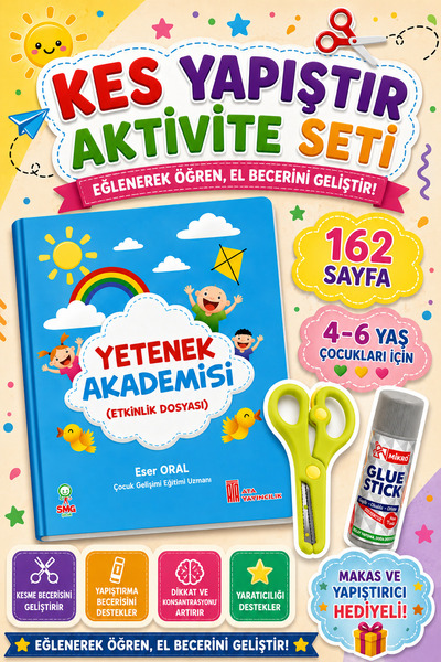 Ata Yayıncılık مجموعة أنشطة القطع واللصق - هدية تتضمن مقصًا ولاصقًا
