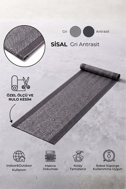 Anatolian Carpet Store Sisal Dokuma Hav Vermez, Leke Tutmaz, Robot Süpürgeye Uygun Modern Antrasit Halı